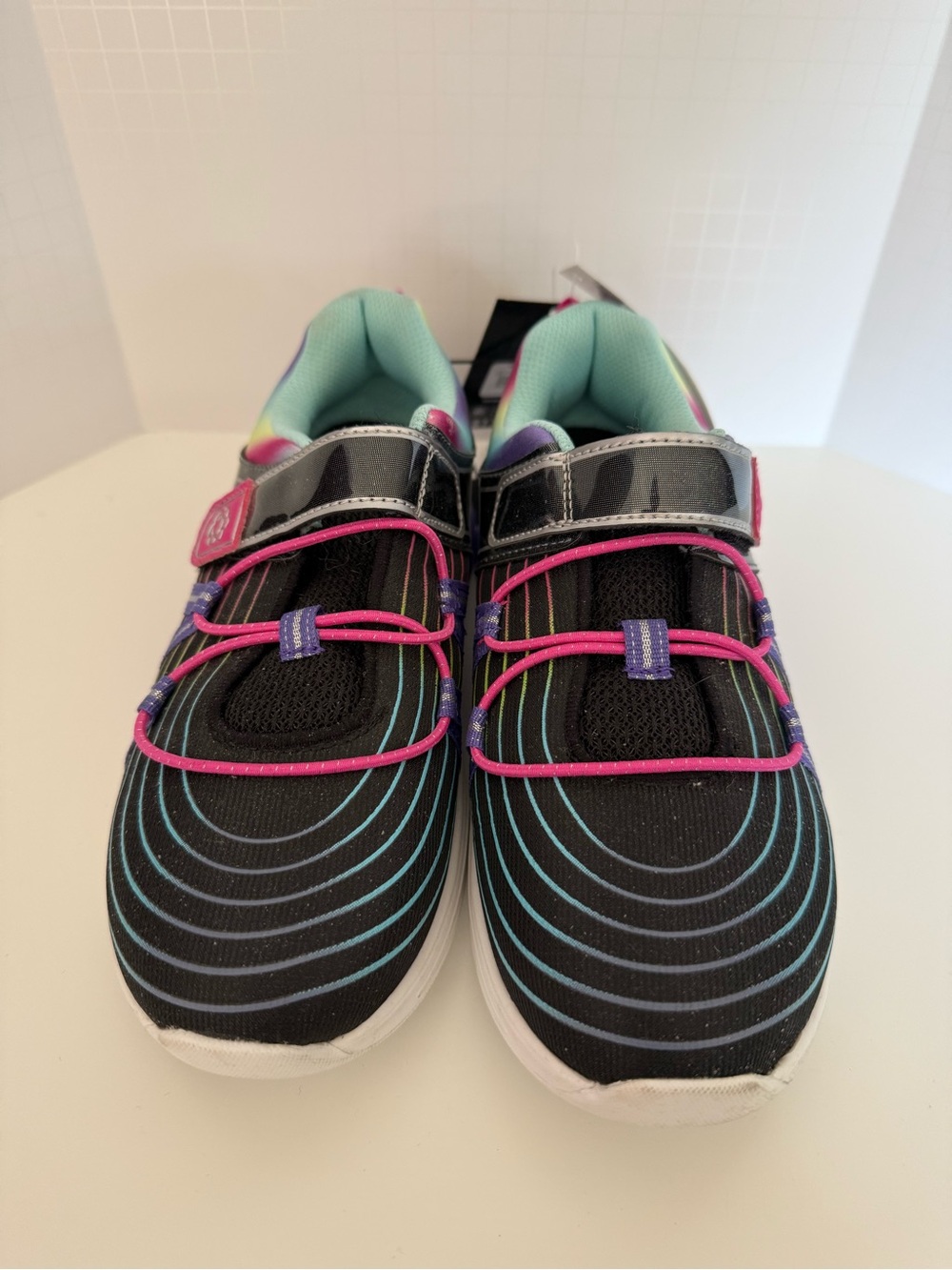 Athletic Works Black Sneakers with Pink and Teal Accents